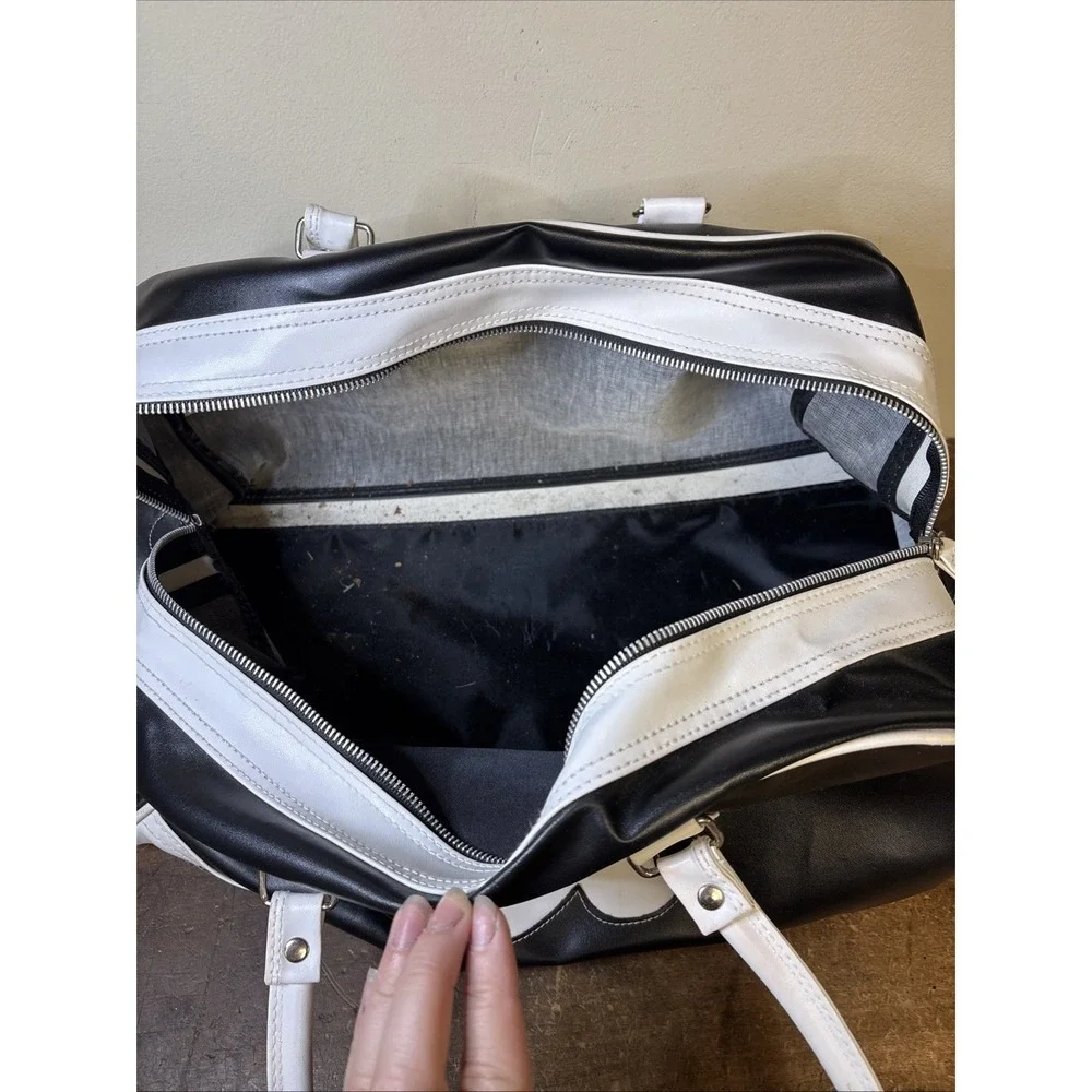 Vtg Y2K Monogram Duffel Bag 2 Handles Black White 